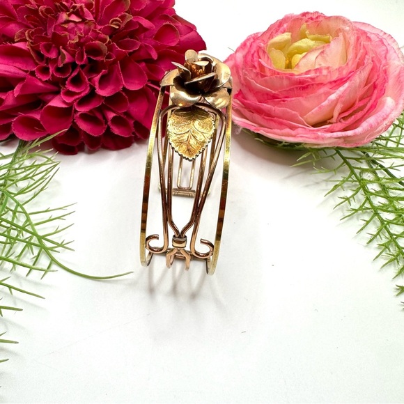 VINTAGE⚜️14K KREMENTZ OVERLAY Ornate Cuff Floral Bracelet - Picture 7 of 11